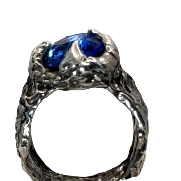 Artisan Cushion 10mm Crystal Boho Ring Crafted with Silver Blend Metalwork Sz 7 - Picture 3 of 17